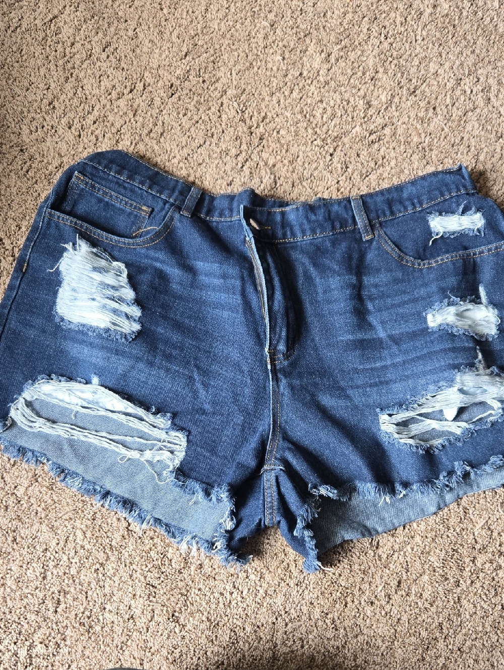 SHEIN Dark Blue Ripped Denim Cutoff Shorts